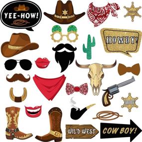 img 4 attached to 🤠 Western Cowboy Photo Booth Props Kit - 26 Pieces, Selfie Props for Western Cowboy Theme Party Decorations and Favors Supplies