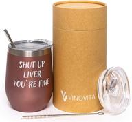 🍷 vinovita insulated stainless steel novelty wine tumbler - shut up liver, you're fine - funny stemless sippy cup with 2 lids and straw | 12 oz логотип