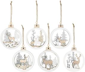 img 3 attached to 🎄 Set of 6 Christmas Hanging Wooden Ornaments, Binswloo Hollow Laser Cut Wood Gift Tags Pendants, Wood Baubles Rustic Reindeer Xmas Tree Ornaments for Holiday Season Decor