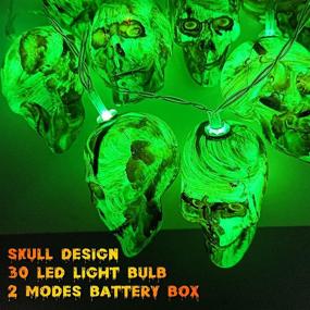 img 3 attached to 🎃 30 LED Skull Halloween Lights for Scary Decorations - Battery Operated Skull Skeleton String Lights for Indoor/Outdoor Halloween Party, Yard, Haunted House Horror Decor