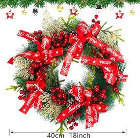 img 3 attached to 🎄 18-Inch MTSCE Artificial Christmas Wreath for Front Door - Decorative Flower, Berries, Pine Cones & Ribbon - Indoor/Outdoor Xmas Decorations