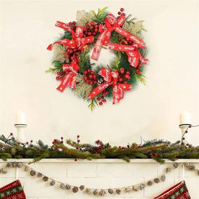 img 1 attached to 🎄 18-Inch MTSCE Artificial Christmas Wreath for Front Door - Decorative Flower, Berries, Pine Cones & Ribbon - Indoor/Outdoor Xmas Decorations