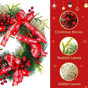 img 2 attached to 🎄 18-Inch MTSCE Artificial Christmas Wreath for Front Door - Decorative Flower, Berries, Pine Cones & Ribbon - Indoor/Outdoor Xmas Decorations