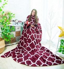 img 3 attached to 🔥 ALCEA ROSEA Wearable Blanket: Cozy Shu Velveteen TV Blanket with Sleeves and Back Feet Pocket for Women