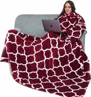 🔥 alcea rosea wearable blanket: cozy shu velveteen tv blanket with sleeves and back feet pocket for women logo