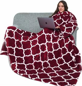 img 4 attached to 🔥 ALCEA ROSEA Wearable Blanket: Cozy Shu Velveteen TV Blanket with Sleeves and Back Feet Pocket for Women