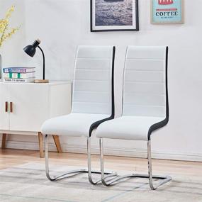 img 2 attached to 🪑 Contemporary Chrome Loop Leg Dining Chairs: Stylish, Comfortable Faux Leather Padded Seats for Kitchen, Living, Bedroom, Dining Room - Set of 2 (White)