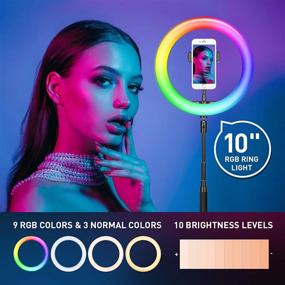 img 3 attached to 📸 Havit 10" RGB кольцевая светильник с подставкой: беспроводное дистанционное управление, штатив, держатель для телефона - идеально подходит для видеозаписи, прямой трансляции, фотосъемки и многое другое.