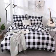 🐃 gray and white buffalo check plaid queen duvet cover set - geometric checker pattern - 3 piece bedding set with zipper closure - soft microfiber - simple style comforter cover logo