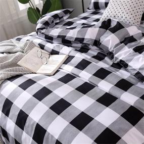img 3 attached to 🐃 Gray and White Buffalo Check Plaid Queen Duvet Cover Set - Geometric Checker Pattern - 3 Piece Bedding Set with Zipper Closure - Soft Microfiber - Simple Style Comforter Cover