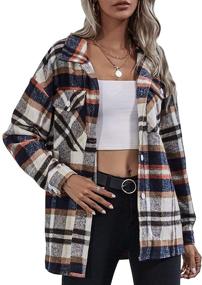 img 4 attached to 👚 Wool Blend Plaid Shirt Jacket for Women - Lapel Button Down, Long Sleeve Casual Shacket