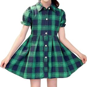 img 4 attached to Girls' Casual Button Dresses with Petite Sleeve Collar