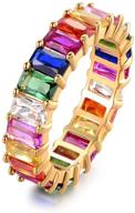💍 18k gold plated emerald-cut eternity rainbow ring wedding band for women - created-gemstone multi color rainbow eternity ring logo
