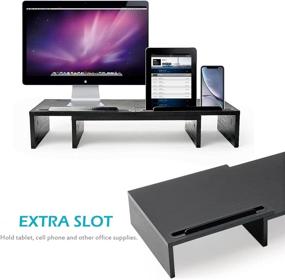 img 3 attached to Enhance Workspace Efficiency with QEEIG Dual Monitor Stand - Adjustable 23.5-36 inch Long, Black (MS635)