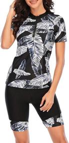 img 3 attached to Stylish JadeRich Women's Short Sleeve Rash Guard Swimsuit with Patterned Zipper - Two Piece Bathing Swimwear for Ultimate Comfort and Style