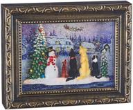 🎅 raz 9.75 inch lighted water picture frame with dogs watching santa логотип