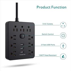 img 3 attached to 🔌 Black Power Strip with 9 Outlets, 3 USB Ports, and Wall Mount - Perfect Desktop Charging Station for Home and Office Use