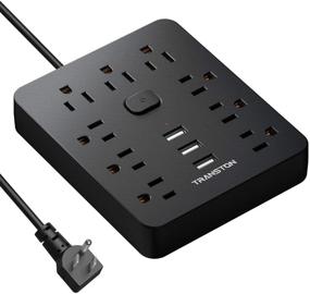 img 4 attached to 🔌 Black Power Strip with 9 Outlets, 3 USB Ports, and Wall Mount - Perfect Desktop Charging Station for Home and Office Use