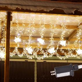 img 4 attached to 🌟 300 LED Curtain Lights, Outdoor Waterproof Icicle Lights with 8 Modes Fairy Twinkle Lights for Bedroom, Wall, Wedding, Birthday Party, Christmas Decorations - Connectable to Other Strings (Warm White)