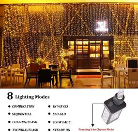 img 1 attached to 🌟 300 LED Curtain Lights, Outdoor Waterproof Icicle Lights with 8 Modes Fairy Twinkle Lights for Bedroom, Wall, Wedding, Birthday Party, Christmas Decorations - Connectable to Other Strings (Warm White)