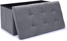 img 4 attached to 🪑 Gray Linen Folding Storage Ottoman Bench - WoneNice 30 x 15 x 15 in: Storage Chest, Footrest, Padded Seat