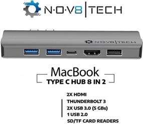 img 2 attached to Renewed NOV8Tech USB C Hub Dual 4K HDMI Triple Display USB Adapter for MacBook Pro 2021/2020/2019/2018/2017/2016 & MacBook Air 2021-2018 - 8 in 2 Gray USB-C 100W PD, 2X USB 3.0, USB 2.0, SD/Micro SD, Enhanced SEO