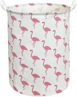 🦩 clocor large cotton storage bin - round gift basket with handles for toys, laundry, baby nursery - white flamingo print logo