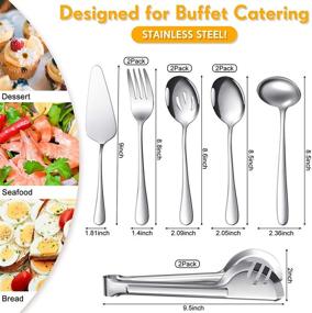 img 3 attached to 🍶 Dishwasher Safe Silver Buffet Catering Serving Utensils Set - Large Spoons, Slotted Spoons, Forks, Tongs, Soup Ladle, Pie Server (10 pieces)