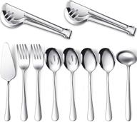 🍶 dishwasher safe silver buffet catering serving utensils set - large spoons, slotted spoons, forks, tongs, soup ladle, pie server (10 pieces) logo