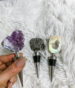 img 2 attached to AMOYSTONE Natural Geode Crystal Wine Stoppers 🍷 – White Quartz, Amethyst, Pyrite Bar Tools Set (3Pcs)