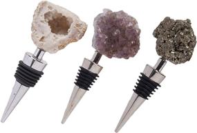 img 1 attached to AMOYSTONE Natural Geode Crystal Wine Stoppers 🍷 – White Quartz, Amethyst, Pyrite Bar Tools Set (3Pcs)