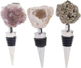 img 3 attached to AMOYSTONE Natural Geode Crystal Wine Stoppers 🍷 – White Quartz, Amethyst, Pyrite Bar Tools Set (3Pcs)