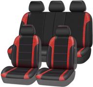 🚗 universal luxury wood grain leather car seat cover - compatible with airbags, fits suvs, sedans, vans, trucks (black with red color) logo