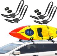 🚣 adjustable 2 pairs j-bar rack for kayak carrier canoe boat paddle board surfboard roof top mount on car suv truck crossbar with ratchet lashing straps - black logo