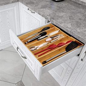 img 2 attached to 🍴 Streamline Your Kitchen Drawer with the RMR Home Bamboo Silverware Organizer - Versatile Expandable Cutlery Tray and Utensil Organizer, Featuring Drawer Dividers for Perfectly Organized Kitchen Utensils and Flatware (3-5 Slots) - Natural