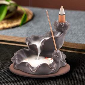 img 3 attached to SPACEKEEPER Waterfall Incense Burner - Ceramic Backflow Incense 🔥 Holder Handcrafted Censer with 120 Incense Cones & 30 Incense Sticks