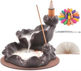 img 4 attached to SPACEKEEPER Waterfall Incense Burner - Ceramic Backflow Incense 🔥 Holder Handcrafted Censer with 120 Incense Cones & 30 Incense Sticks