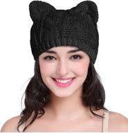 🐱 v28 cute cat ear knit cable rib hat cap beanie for women men girls boys teens logo