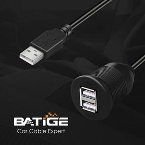 img 1 attached to 🚗 Dual USB Car Mount Flush Cable by BATIGE - 3ft Waterproof USB Cable with 2 Female Ports for Data and Power