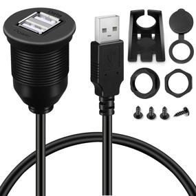 img 4 attached to 🚗 Dual USB Car Mount Flush Cable by BATIGE - 3ft Waterproof USB Cable with 2 Female Ports for Data and Power