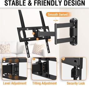 img 2 attached to 📺 Swivel and Tilt Full Motion TV Mount for 26-55 Inch Flat Curved TVs, Wall Mount TV Bracket with 6-Arm Articulation, Max VESA 400x400mm, 88 lbs Capacity – Single Stud, Corner TV Mount ELIVED+