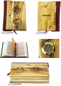 img 1 attached to 📖 Hand Carved Olive Wood Millennium Bible Book with Holy Soil and Jerusalem Cross from the Holy Land