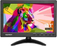 10.1 inch haiway security monitor with 1366x768 resolution - small hdmi monitor, portable and with remote control, dual speakers, hdmi vga bnc usb input for gaming, cctv, raspberry pi, pc logo