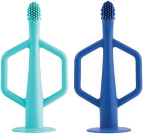 img 3 attached to 🦷 Tiny Twinkle Silicone Training Toothbrush 2 Pack – Gentle Infant Toothbrush for Soothing Baby's Gums and Teething Pain (Ocean)