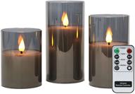 🕯️ set of 3 warm white flickering led candles with remote, battery operated flameless candle gift set, gray glass, batteries included логотип