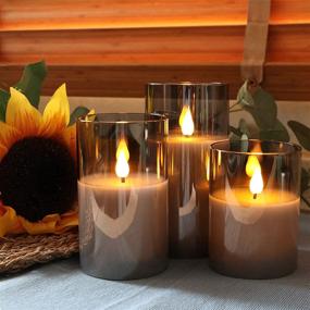 img 1 attached to 🕯️ Set of 3 Warm White Flickering LED Candles with Remote, Battery Operated Flameless Candle Gift Set, Gray Glass, Batteries Included