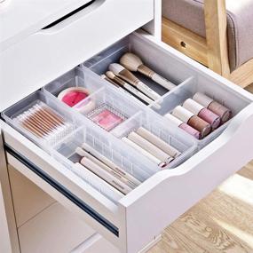 img 4 attached to MineSign Set of 4 Plastic Desk Drawer Organizers - Makeup, Cosmetic, Flatware Dividers for Office, Room, Kitchen