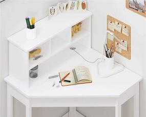 img 2 attached to 🖥️ UTEX Corner Desk with Storage and Hutch | Compact Study Computer Desk for Small Spaces | Reversible Hutch for Girls & Boys - White