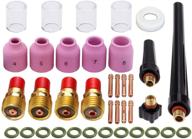 37-piece tig welding torch gas lens kit accessories for db sr wp 9 20 25 🔥 tig welding torch, includes #10 pyrex cup, alumina nozzle, collet, gas lens collets body, cup gasket, and more logo