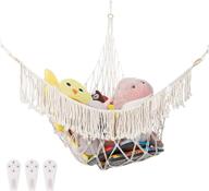 🧸 large macrame toy hammock - boho stuffed animal corner hammock with non-trace nails - 3pcs hanging toy organizer storage net for kids bedroom nursery play room - 64.6" x 64.6" x 44.9 logo